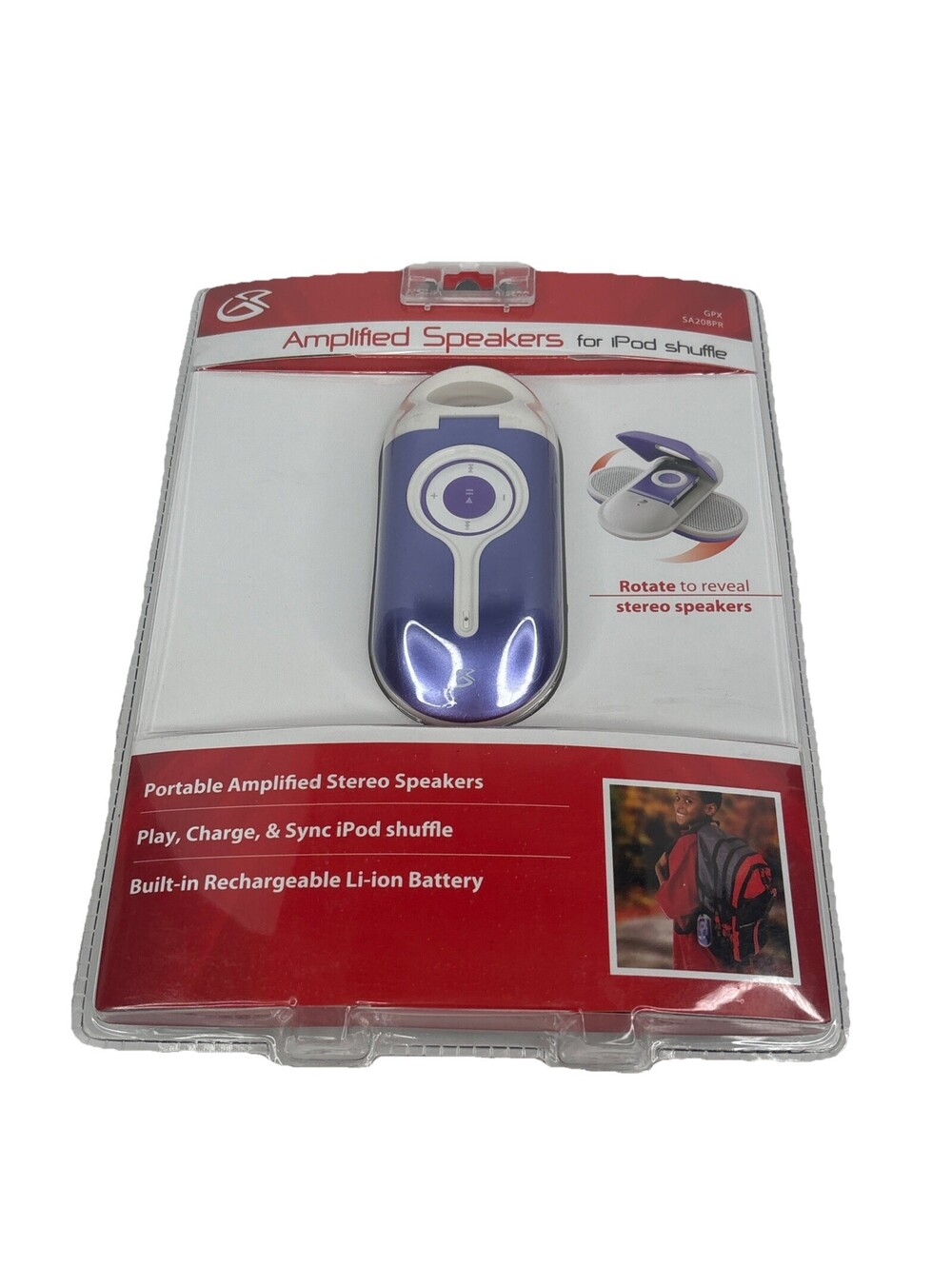 iPod Shuffle 2nd Gen Gpx Powered Pill Amplified Speaker Rechargeable Purple